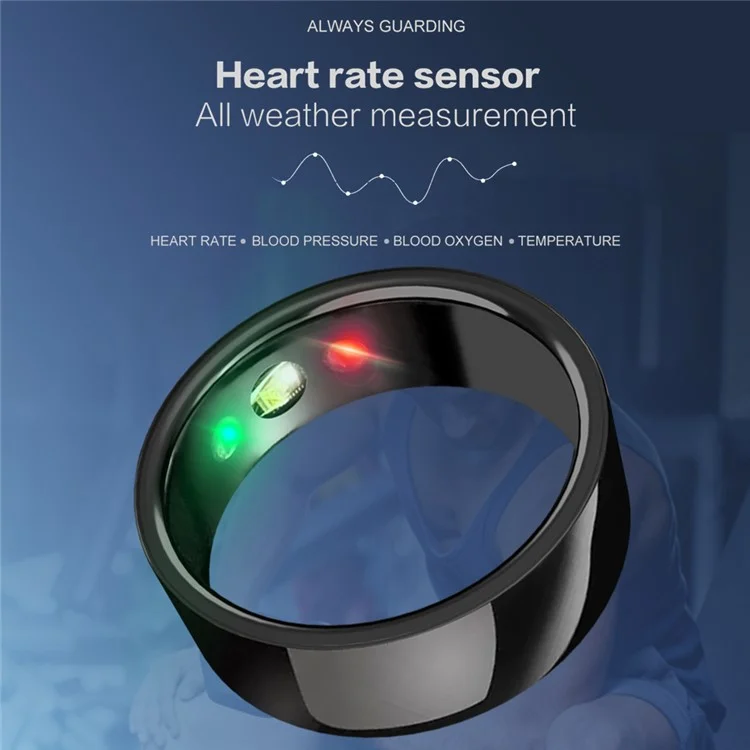 SR200 Health Monitoring Smart Ring Multifunction Waterproof Finger Ring - 22mm / Black