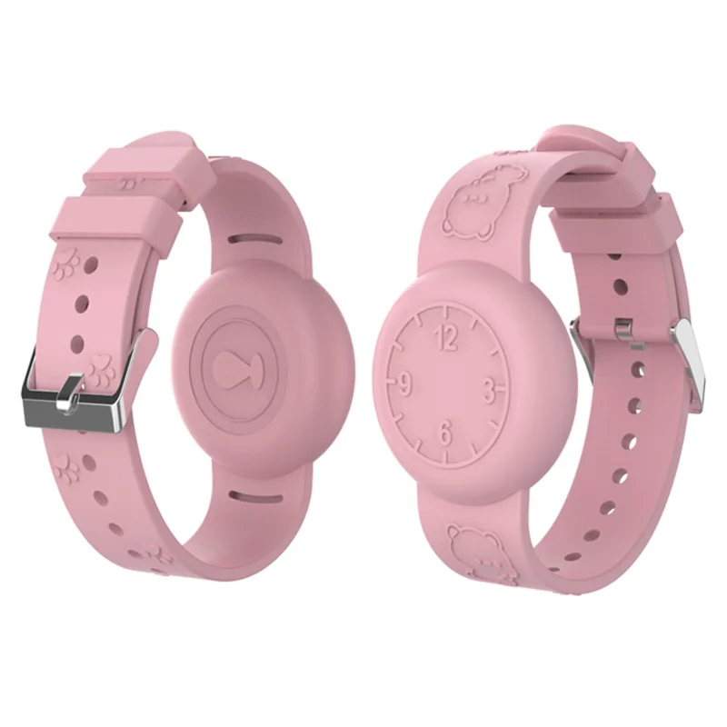 Protective Case for Apple AirTag Anti-Lost Tracker Number Design Waterproof Silicone Wristband - Pink