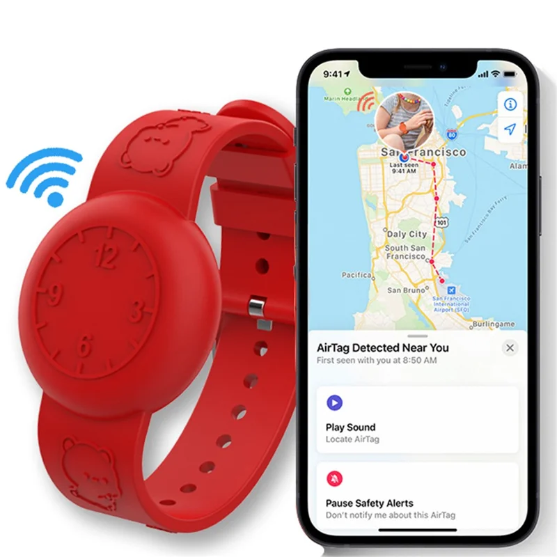 Protective Case for Apple AirTag Anti-Lost Tracker Number Design Waterproof Silicone Wristband - Pink