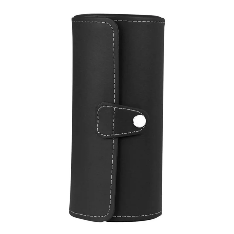 3-Grid Cylindrical Watch Storage Box Leather Watch Storage Case - Black