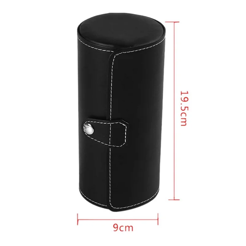 3-Grid Cylindrical Watch Storage Box Leather Watch Storage Case - Black