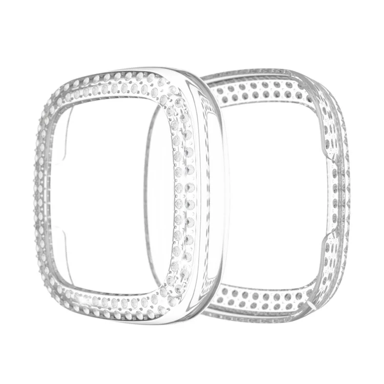 Cornice protettiva per PC con decorazione in doppia fila di strass per Fitbit Versa 3/Sense - Trasparente