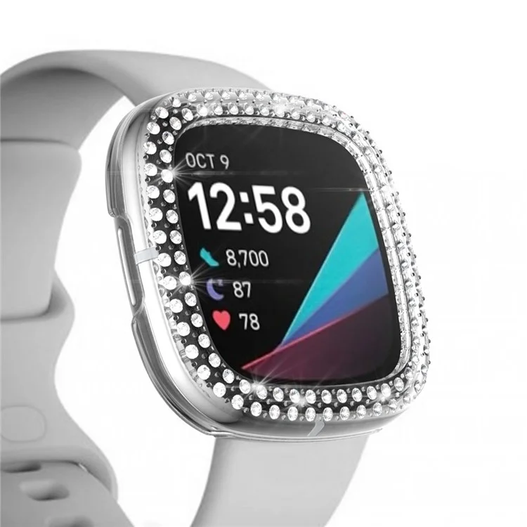 Cornice protettiva per PC con decorazione in doppia fila di strass per Fitbit Versa 3/Sense - Trasparente