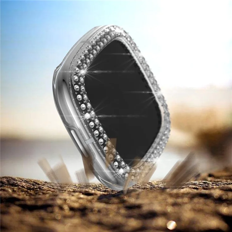 Cornice protettiva per PC con decorazione in doppia fila di strass per Fitbit Versa 3/Sense - Trasparente