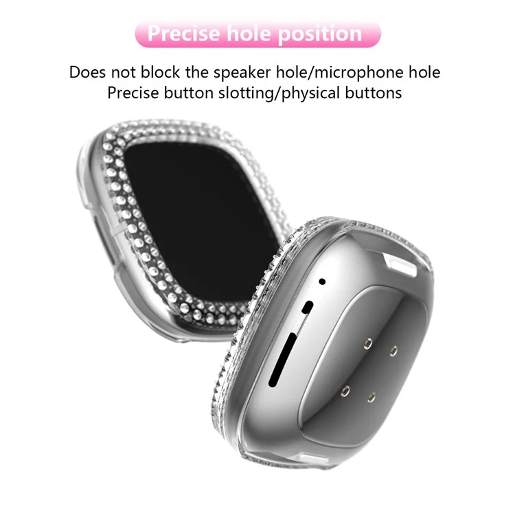 Cornice protettiva per PC con decorazione in doppia fila di strass per Fitbit Versa 3/Sense - Trasparente