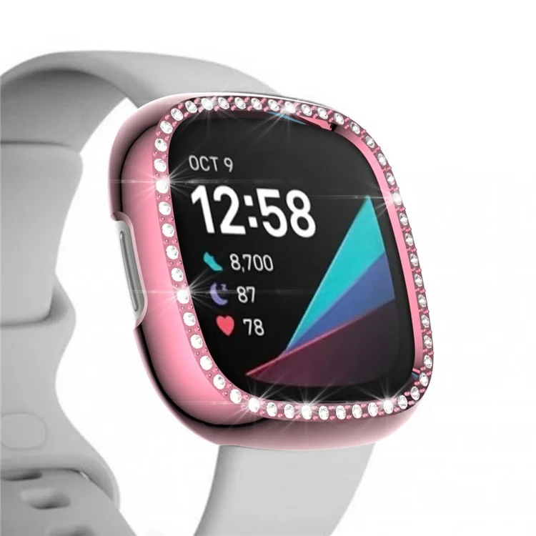 Einzelreihe Strasson Decor PC -schutzabdeckungsrahmen Für Fitbit Versa 3/Sense - Rosa