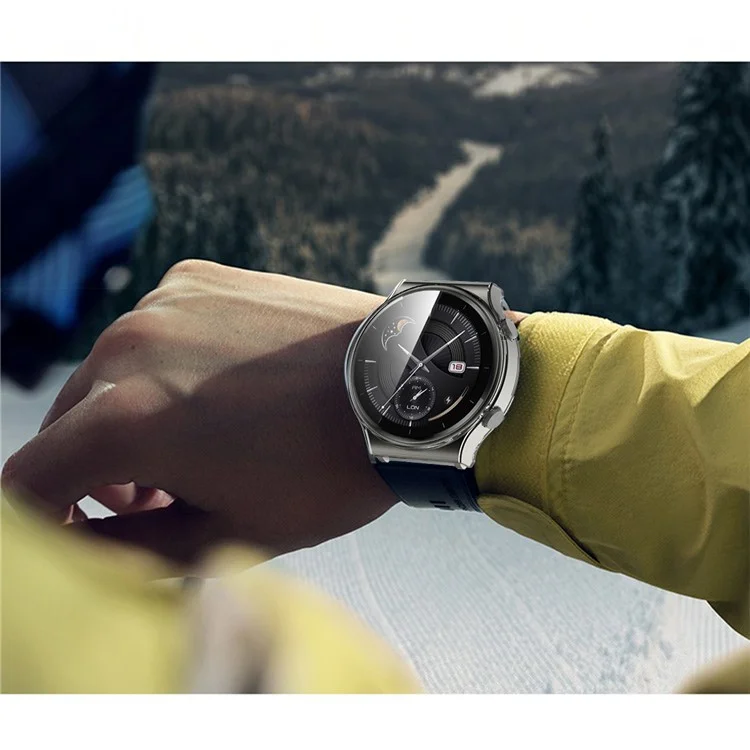 Electroplated TPU Frame with Tempered Glass Screen Protector Case for Huawei Watch GT 2 Pro/Classic/Sport