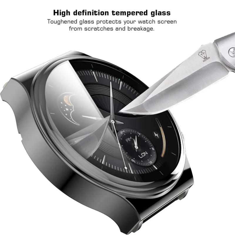 Protezione per Schermo in Vetro Temperato con Cornice in TPU Placcato per Huawei Watch GT 2 Pro / Classic / Sport - Grigio
