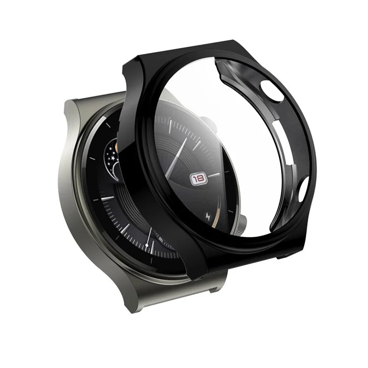 Tempered Glass Screen Protector Electroplated TPU Frame Case for Huawei Watch GT 2 Pro / Classic / Sport - Black