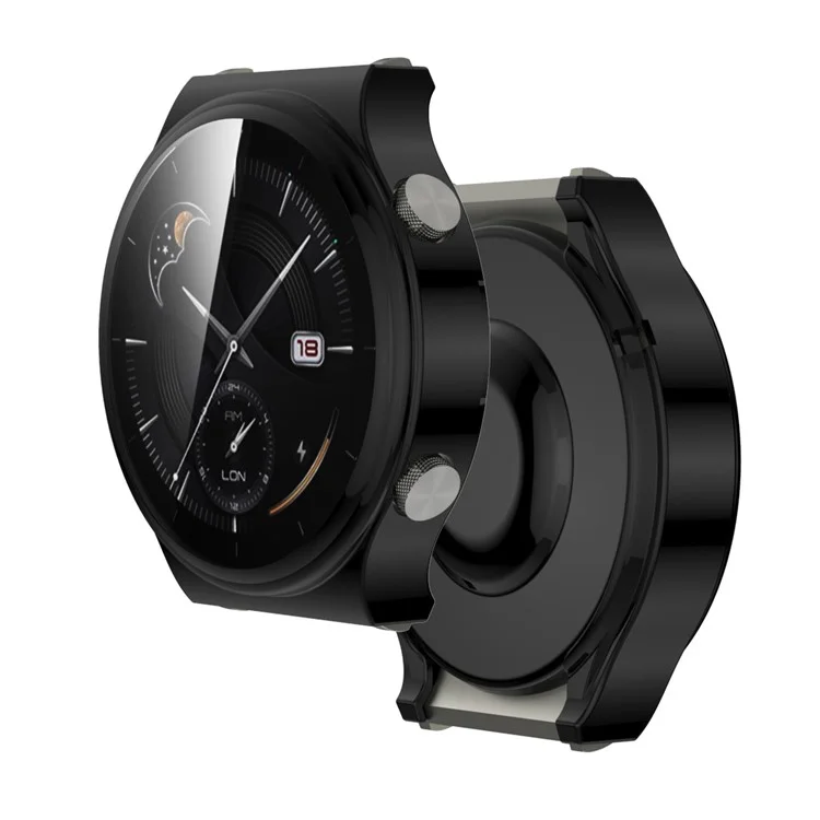 Tempered Glass Screen Protector Electroplated TPU Frame Case for Huawei Watch GT 2 Pro / Classic / Sport - Black