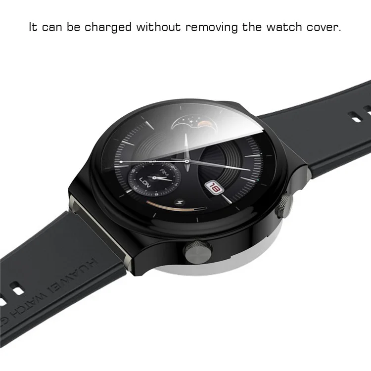 Tempered Glass Screen Protector Electroplated TPU Frame Case for Huawei Watch GT 2 Pro/Classic/Sport - Black