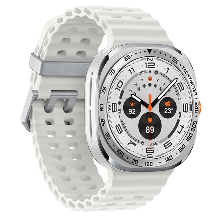 Type E for Samsung Galaxy Watch Ultra 47mm Bezel Ring Stainless Steel Bezel Loop Adhesive Cover - Silver  /  Black Characters