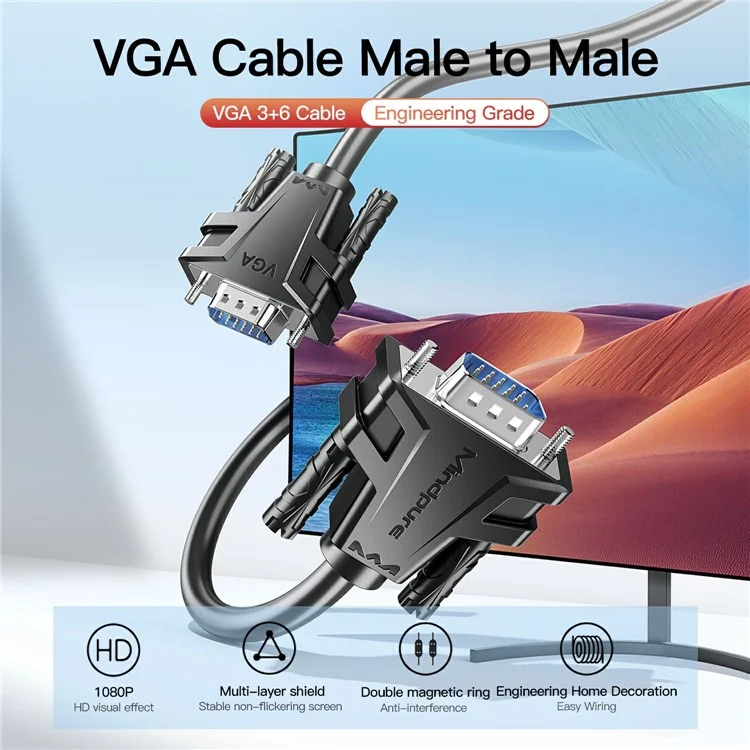 Mindpure VG002 25m VGA 3 + 6 1080p Câble Vidéo HD Pour Ordinateur Portable Moniteurs Projecteurs
