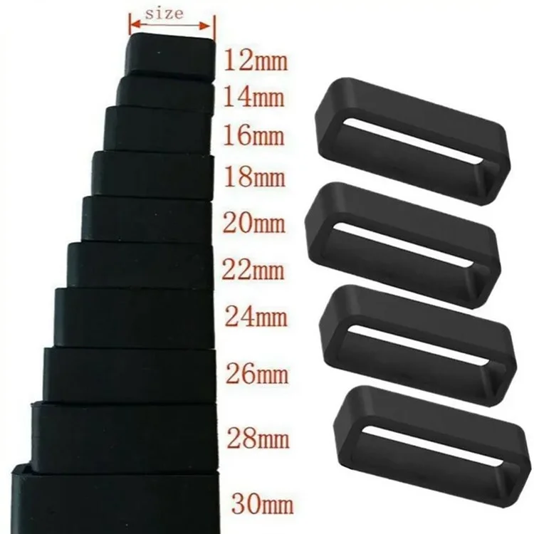 18mm Watch Band Silicone Fastener Ring Watch Strap Holder Loop Replacement - Black