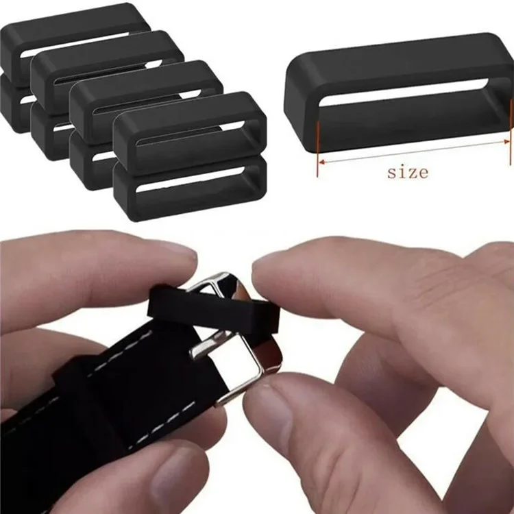 18mm Watch Band Silicone Fastener Ring Watch Strap Holder Loop Replacement - Black
