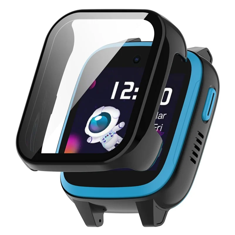 For Xplora XGO3 Hard PC Watch Case Overall Protective Cover with HD Tempered Glass Film - Black