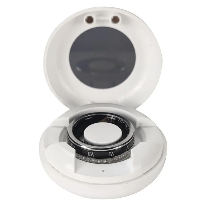 Darings Bluetooth-compatible Health Monitoring Smart Ring Rhinestone Decor Finger Ring, with Charging Case - Silver / Size 10