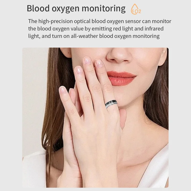 Darings Bluetooth-compatible Health Monitoring Smart Ring Rhinestone Decor Finger Ring, with Charging Case - Silver / Size 10