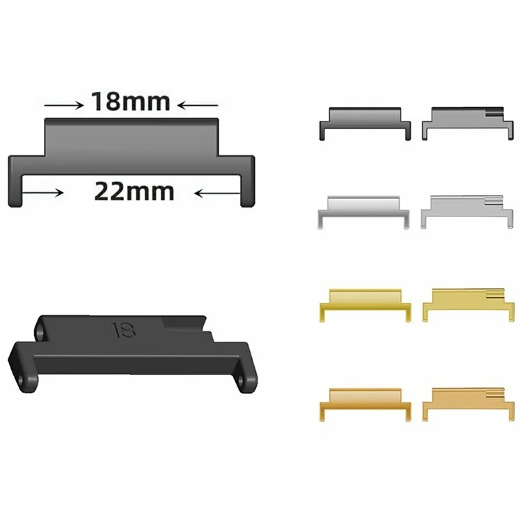 1 Pair Watch Strap Connector 18mm to 22mm Watch Band Metal Adapter - Black
