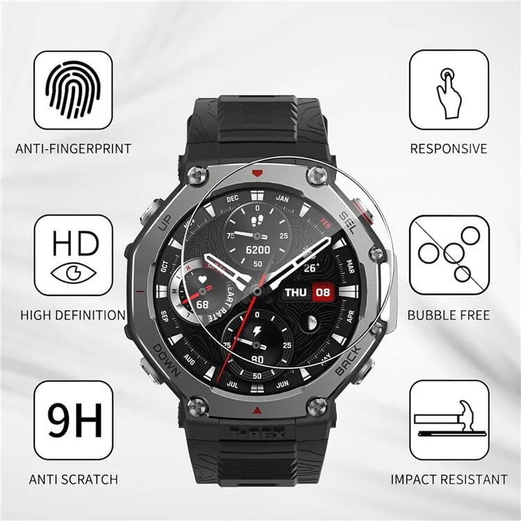 3 unidades de protector de pantalla de vidrio templado HD transparente para Huami Amazfit T-Rex 3