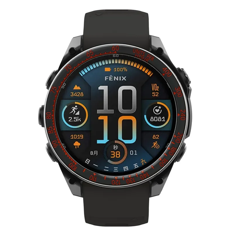 For Garmin Fenix 8 43mm Watch Bezel Scale Design Stainless Steel Protective Ring - Black + Red