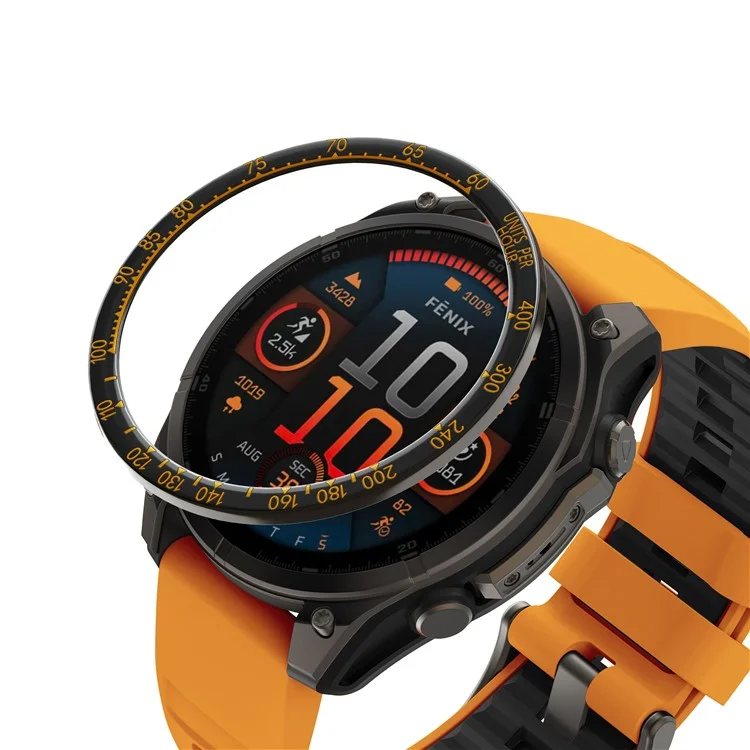 Bague de protection en acier inoxydable à double échelle de couleur pour la montre Garmin Fenix 8 51mm - Noir / Orange