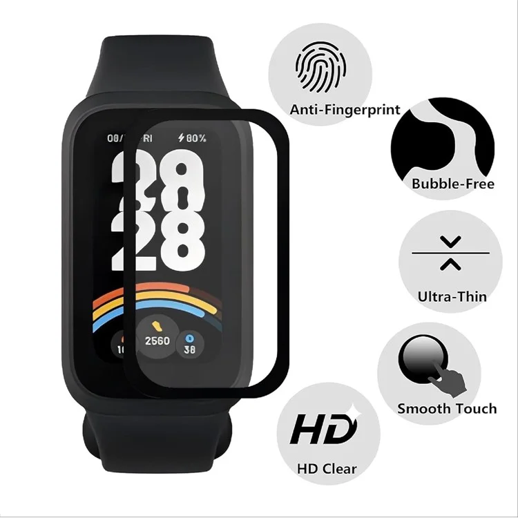 3Pcs Watch Film For Xiaomi Smart Band 9 Active / Redmi Band 3 , 3D PET Smartwatch Screen Protector