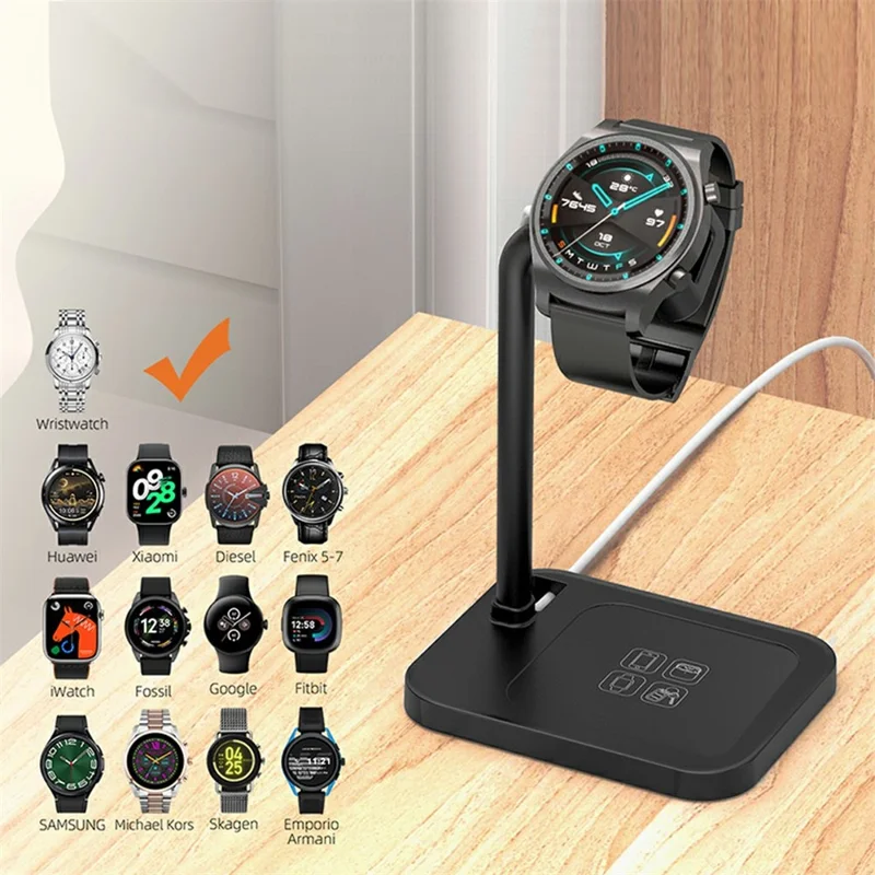 AODUKE AJZJ02S Watch Charging Base Stand for Google / Huawei / Garmin / Samsung Watch Charger Dock - Black