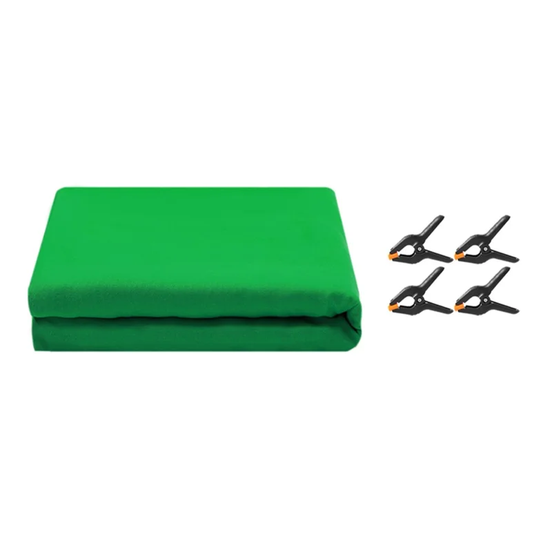 2 x 1.5m / Green Photography Backdrop Set with 4 Clips Polyester Background Screen for Studio / Live Streaming