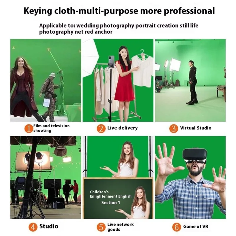 2 x 1.5m / Green Photography Backdrop Set with 4 Clips Polyester Background Screen for Studio / Live Streaming