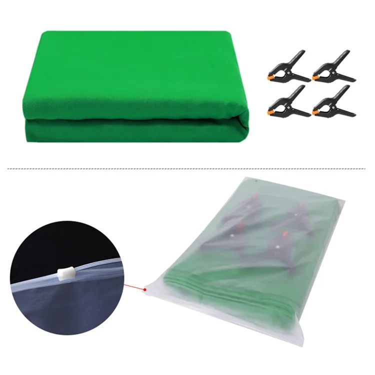 1.8 x 2.8m Photography Backdrop Set with 4 Clips Polyester Background Screen for Studio / Live Streaming - Green