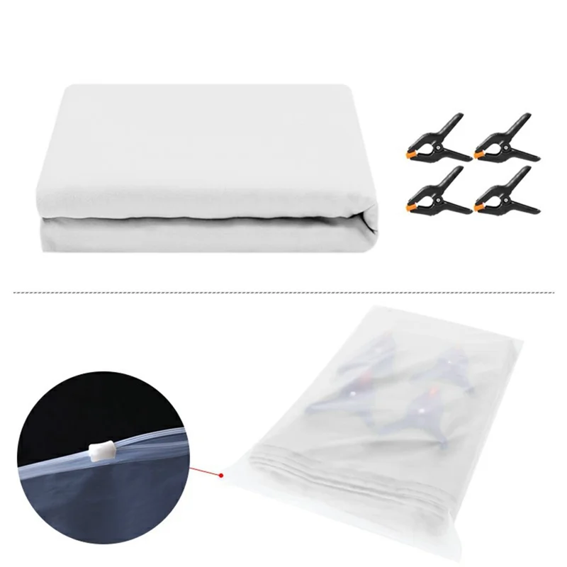 3 x 3m Photography Backdrop Set with 4 Clips Polyester Background Screen for Studio / Live Streaming - White