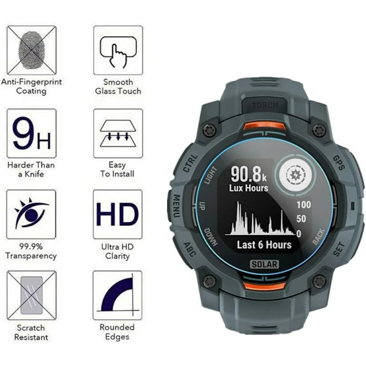 3Pcs Pour Garmin Instinct 3 Solar 45mm Protection d'écran en Verre Trempé HD Transparent pour Montre