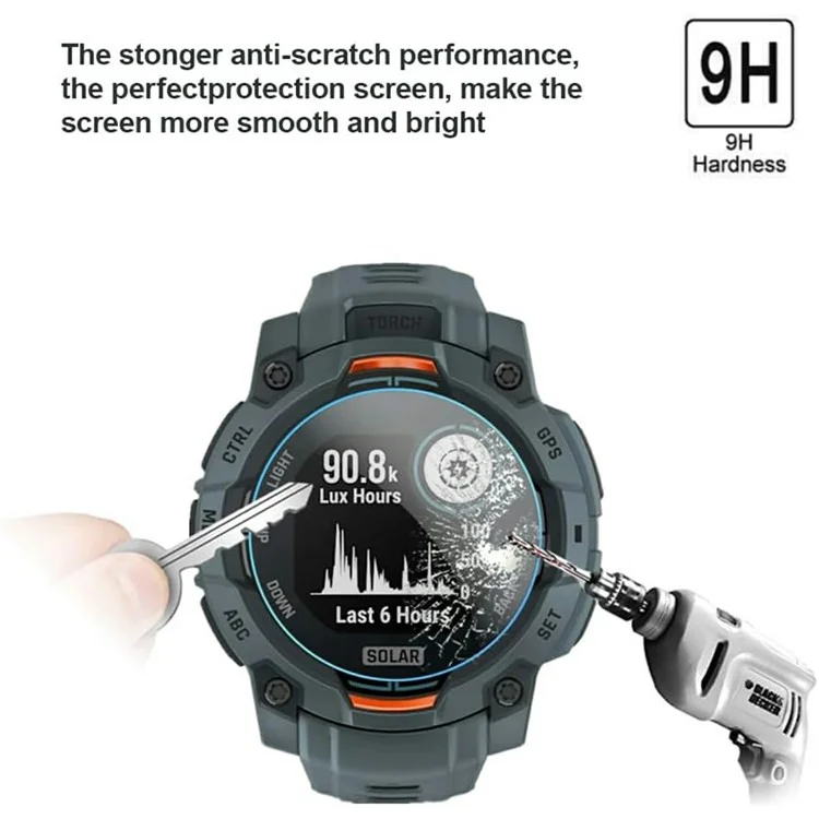 3Pcs Pour Garmin Instinct 3 Solar 45mm Protection d'écran en Verre Trempé HD Transparent pour Montre