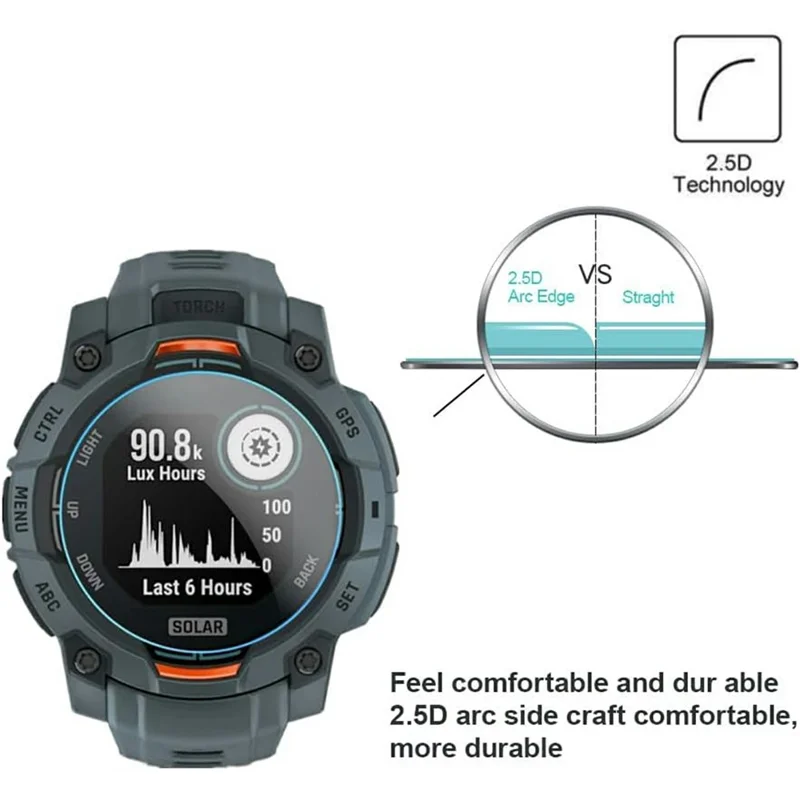 3Pcs For Garmin Instinct 3 Solar 50mm Tempered Glass Screen Protector HD Clear Watch Screen Film