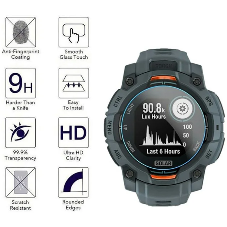 3x Displayschutzfolie für Garmin Instinct 3 AMOLED 45mm - Gehärtetes Glas, HD Klar, Smartwatch Schutzfolie