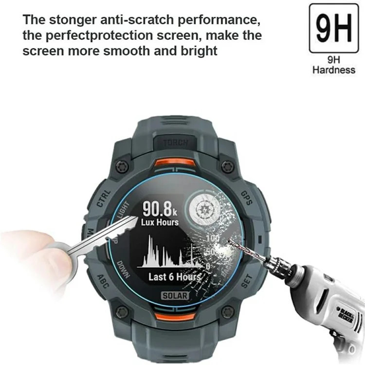 3x Displayschutzfolie für Garmin Instinct 3 AMOLED 45mm - Gehärtetes Glas, HD Klar, Smartwatch Schutzfolie