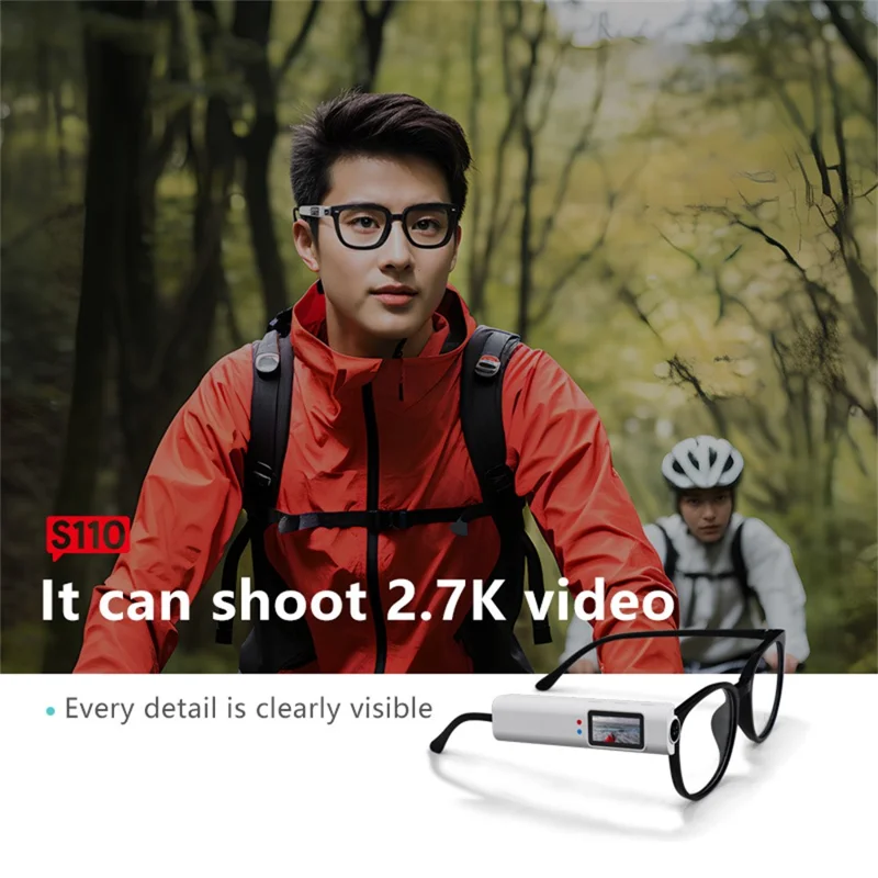 S110 First-Person View Glasses Camera IPS Display WIFI APP Control 2.7K Ultra HD Video Recorder - Black