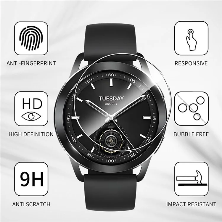 3 Peças de Película de Vidro Temperado para Xiaomi Watch S3 - Protetor de Tela HD Transparente
