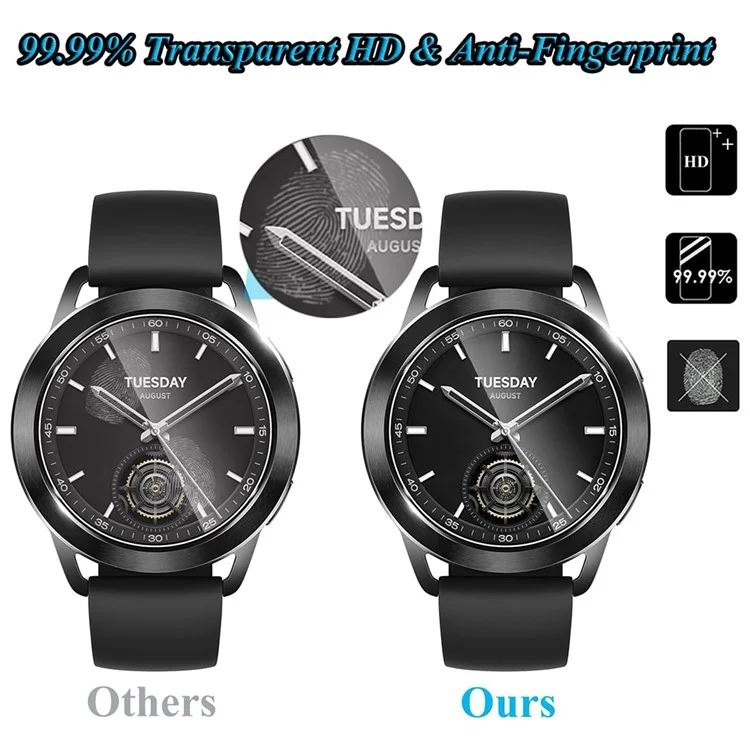 3 Peças de Película de Vidro Temperado para Xiaomi Watch S3 - Protetor de Tela HD Transparente