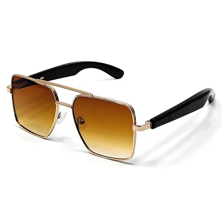 GT30 Smart Audio Glasses Hall Automatic Switch Metal Spring Hinge Stainless Steel Frame Sunglasses - Gold Frame / Brown Lens
