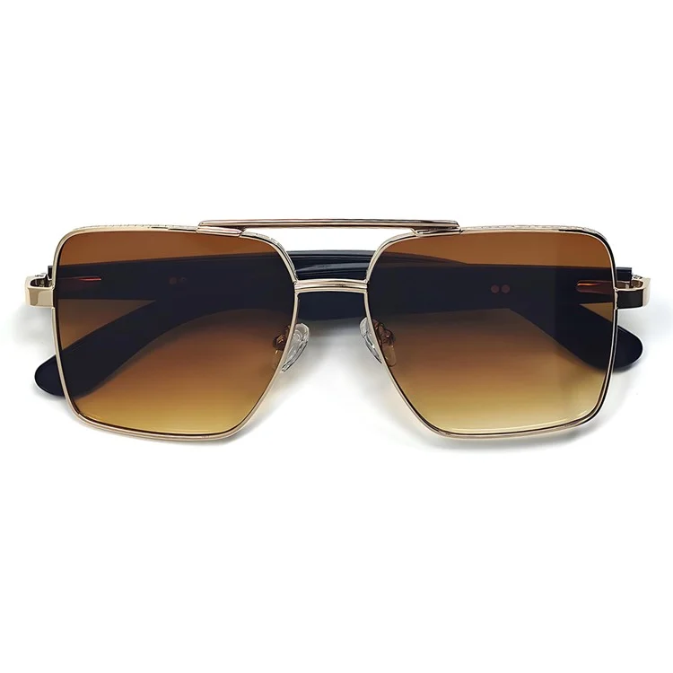 GT30 Smart Audio Glasses Hall Automatic Switch Metal Spring Hinge Stainless Steel Frame Sunglasses - Gold Frame / Brown Lens