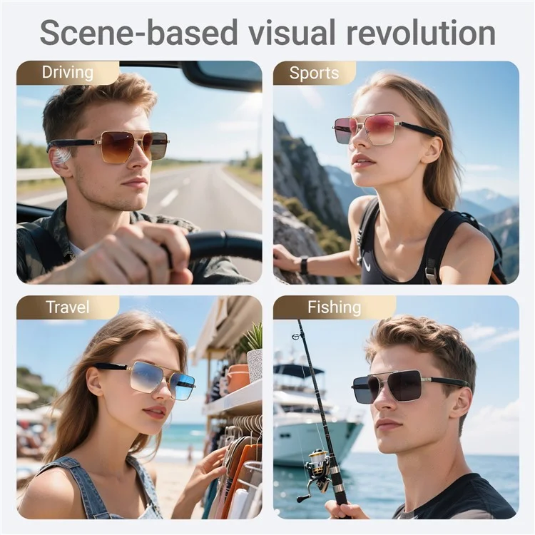 GT30 Smart Audio Glasses Hall Automatic Switch Metal Spring Hinge Stainless Steel Frame Sunglasses - Gold Frame / Brown Lens