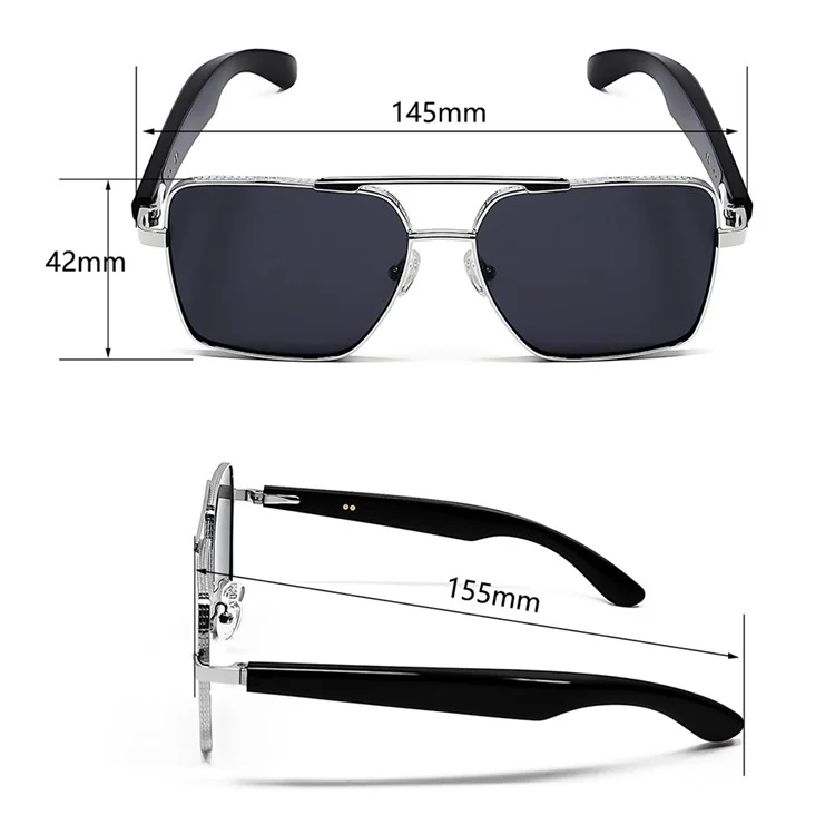 GT30 Smart Audio Glasses Hall Automatic Switch Metal Spring Hinge Stainless Steel Frame Sunglasses - Gold Frame / Brown Lens