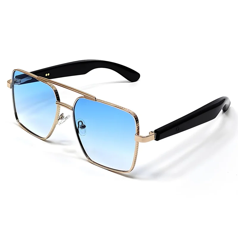 GT30 Smart Audio Glasses Hall Automatic Switch Metal Spring Hinge Stainless Steel Frame Sunglasses - Gold Frame / Blue Lens