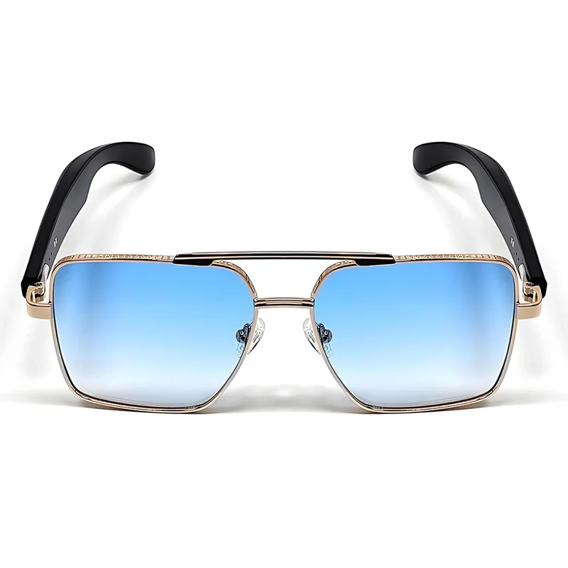 GT30 Smart Audio Glasses Hall Automatic Switch Metal Spring Hinge Stainless Steel Frame Sunglasses - Gold Frame / Blue Lens