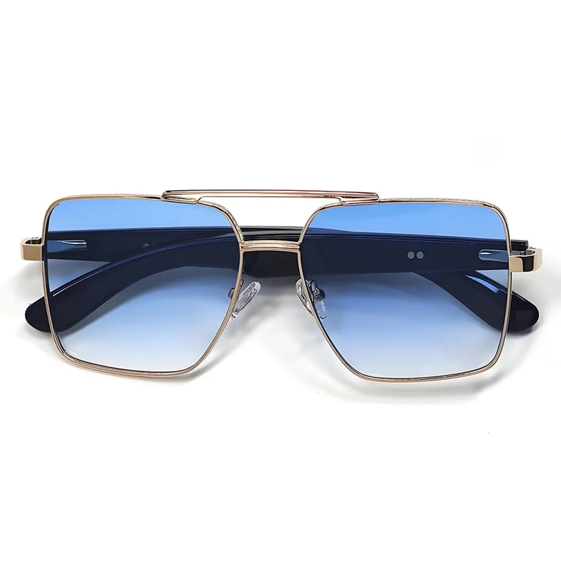 GT30 Smart Audio Glasses Hall Automatic Switch Metal Spring Hinge Stainless Steel Frame Sunglasses - Gold Frame / Blue Lens