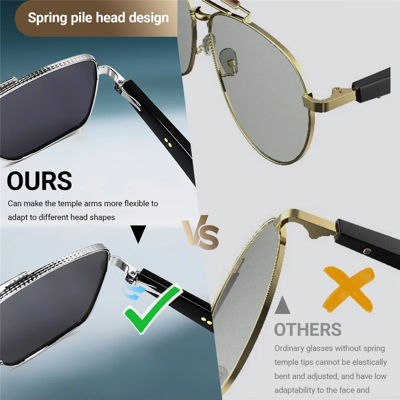 GT30 Smart Audio Glasses Hall Automatic Switch Metal Spring Hinge Stainless Steel Frame Sunglasses - Gold Frame / Blue Lens