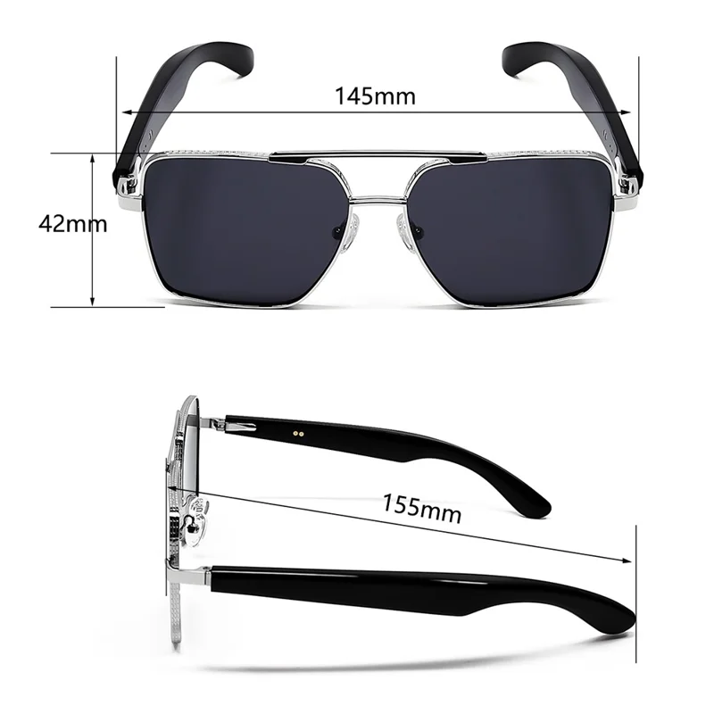GT30 Smart Audio Glasses Hall Automatic Switch Metal Spring Hinge Stainless Steel Frame Sunglasses - Gold Frame / Blue Lens