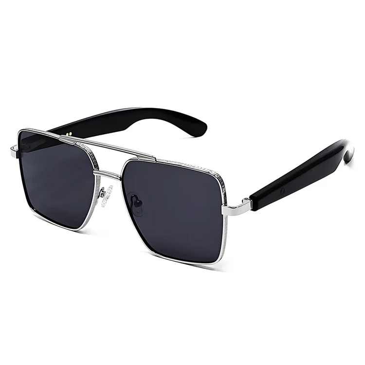 GT30 Smart Audio Glasses Hall Automatic Switch Metal Spring Hinge Stainless Steel Frame Sunglasses - Silver Frame / Black Lens